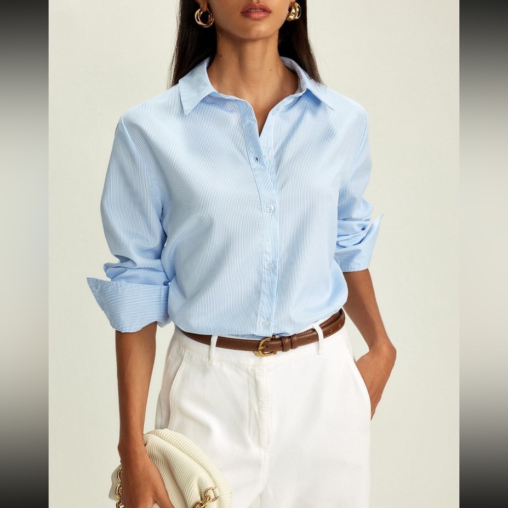 Light Blue pinstripe Women's Button-Up Shirt